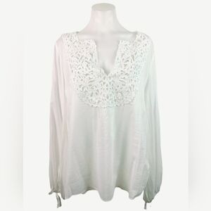 White House Black Market Laser Cut Cotton Blouse